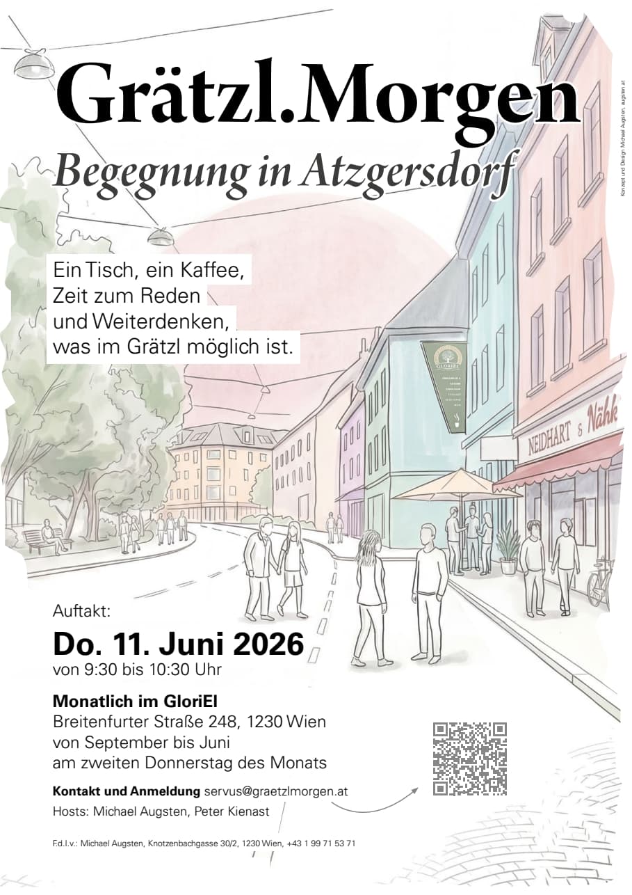 Flyer: Grätzlmorgen Vernetzungstreffen. Demnächst online.